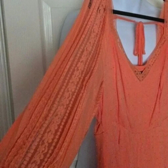 Torrid Women's Top Lined Clip Dot Smocked Back Gauze Peplum 3/4 Sleeve coral 2X - Picture 6 of 8